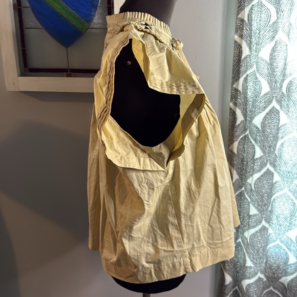 Sea New York Phoebe Cotton Poplin Smocked Flutter Sleeve Top Lt Tan SZ Medium - Picture 7 of 9